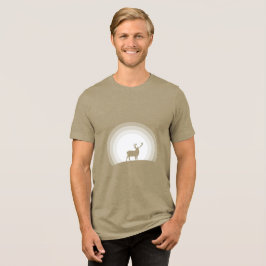 月光に浮かぶ雄大な鹿のシルエット トライブレンドTシャツ
