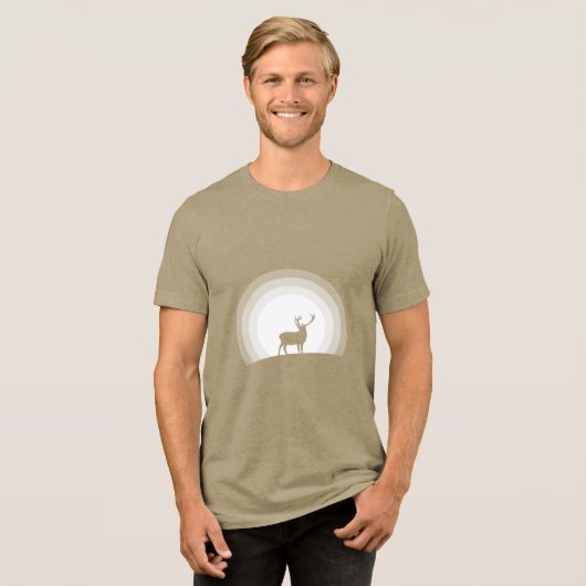 月光に浮かぶ雄大な鹿のシルエット トライブレンドTシャツ (正面全面)