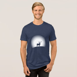 月光に浮かぶ雄大な鹿のシルエット トライブレンドTシャツ