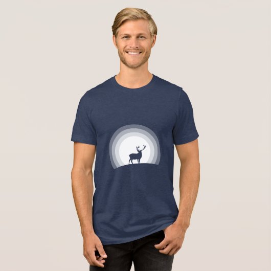 月光に浮かぶ雄大な鹿のシルエット トライブレンドTシャツ (正面全面)