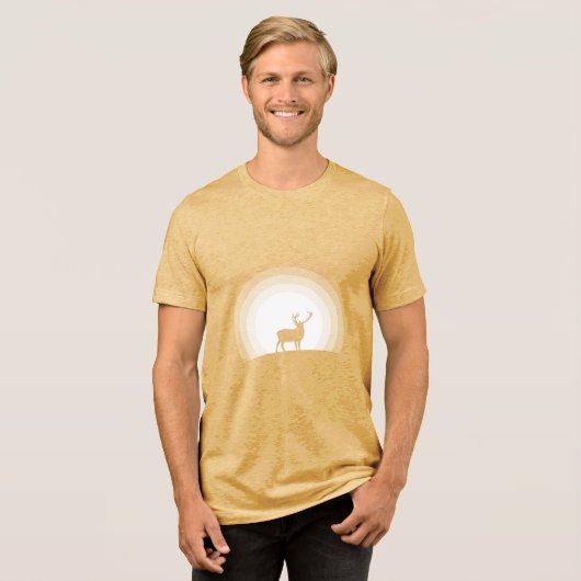 月光に浮かぶ雄大な鹿のシルエット トライブレンドTシャツ (正面全面)