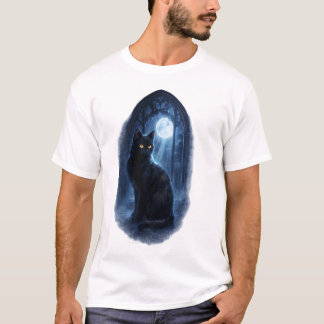 月光に浮かぶ黒猫 Tシャツ