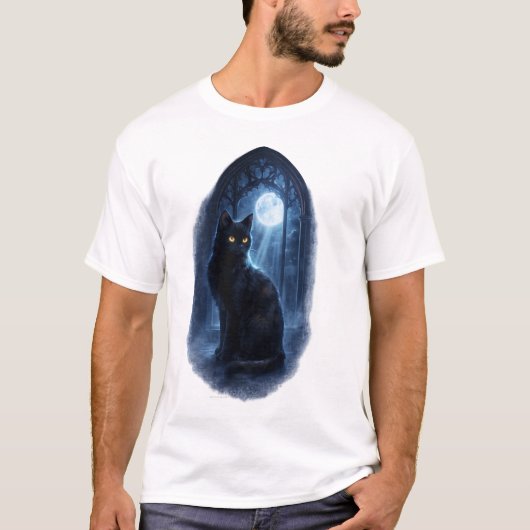 月光に浮かぶ黒猫 Tシャツ (正面)