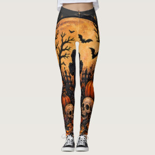月光に照らされたお化けの墓地 ゴシックハロウィン レギンス