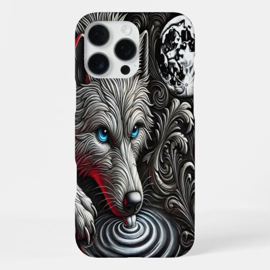 月光に照らされたオオカミの反射芸術 iPhoneケース (裏面)
