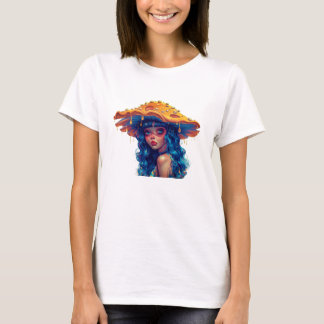月光に照らされたサイケデリックなキノコの庭の女性用Tシャツ Tシャツ