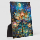 月光に照らされたステンドグラスの蓮の花 フォトプラーク (側面)