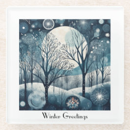 月光に照らされた北欧の森、カスタマイズ可能 ガラスコースター