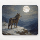 月光に照らされた山頂の孤狼 マウスパッド (正面)