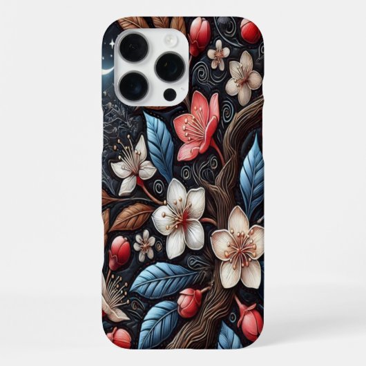 月光に照らされた桜の花のデザイン iPhoneケース (裏面)
