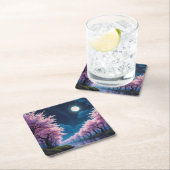 月光に照らされた桜の花の背景 スクエアペーパーコースター (インサイチュ)