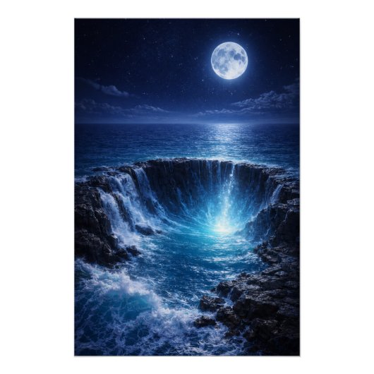 月光に照らされた海洋深淵 - 神秘的な幻想の海景 ポスター (正面)