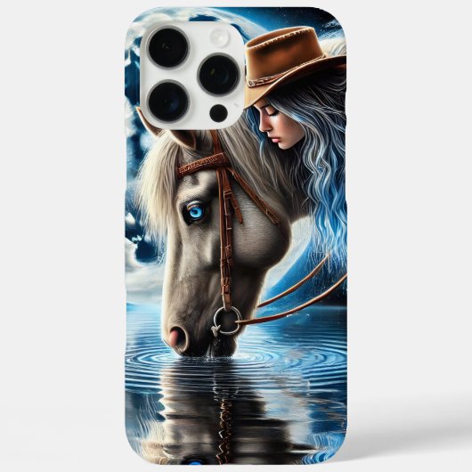 月光に照らされた湖畔でのカウガールの静かな休息 Case-Mate iPhoneケース (裏面)