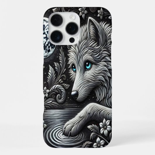 月光に照らされた狼の芸術作品を反映 iPhoneケース (裏面)