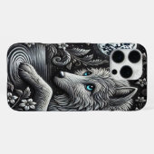 月光に照らされた狼の芸術作品を反映 iPhoneケース (裏面横)