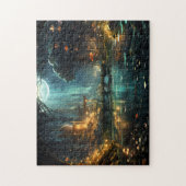 月光に照らされた隠れ森の寺院 ジグソーパズル (縦)