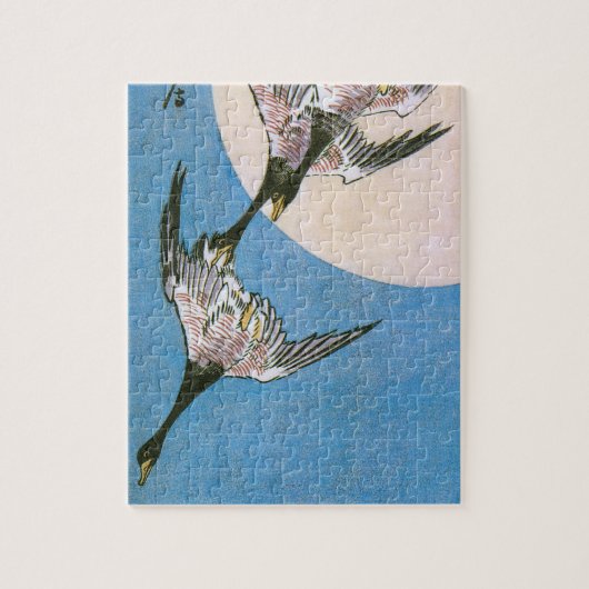 月光に誘われるように、野生の鴨が降りてくる、広重 ジグソーパズル (縦)