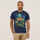 月光に輝くステンドグラスの蓮の花 Tシャツ (正面フル)