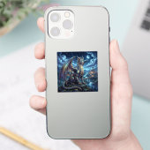 月光に輝く天空のドラゴンと城 シール (スマートフォン)