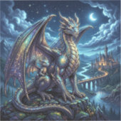 月光に輝く天空のドラゴンと城 シール (正面)