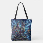 月光に輝く天空のドラゴンと城 トートバッグ (裏面)