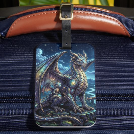 月光に輝く天空のドラゴンと城 ラゲッジタグ (正面インサイチュ2)