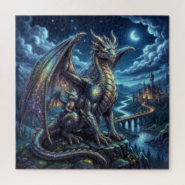 月光に輝く天空の親子のドラゴン   ジグソーパズル