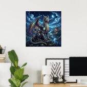 月光に輝く天空の親子のドラゴン ポスター (ホームオフィス)