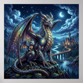 月光に輝く天空の親子のドラゴン   ポスター