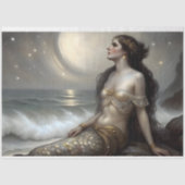 月光に輝く金色の人魚の幻想的なデコパージュ 薄葉紙 (正面)