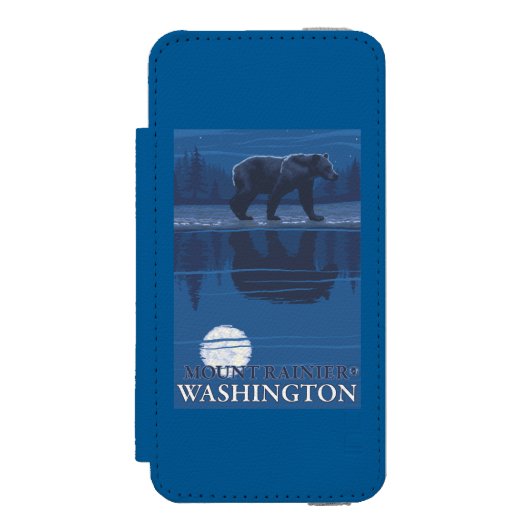 月光のくま-レーニア山、ワシントン州 INCIPIO iPhoneウォレットケース (フォリオ 正面)