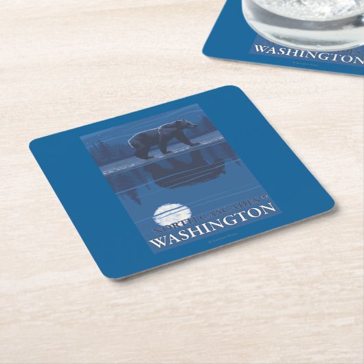 月光のくま-北の滝、ワシントン州 スクエアペーパーコースター (アングル)