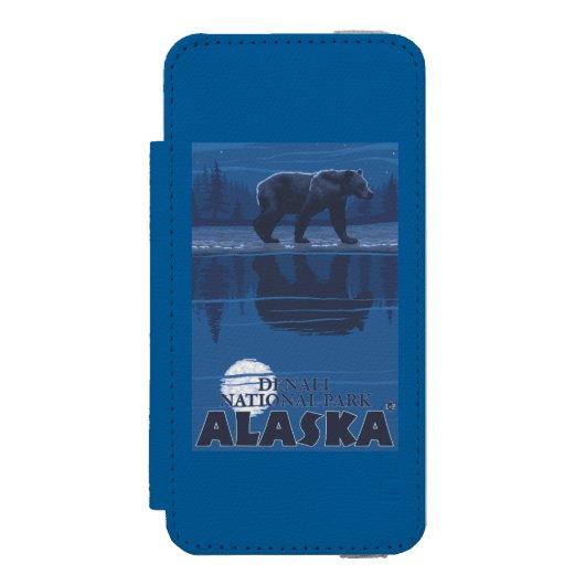 月光のくま- Denaliの国立公園、アラスカ Incipio iPhoneウォレットケース (フォリオ 正面)