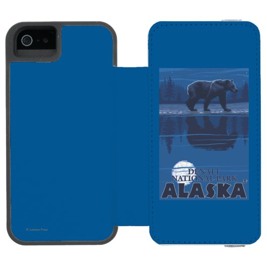 月光のくま- Denaliの国立公園、アラスカ Incipio iPhoneウォレットケース (フォリオオープン)