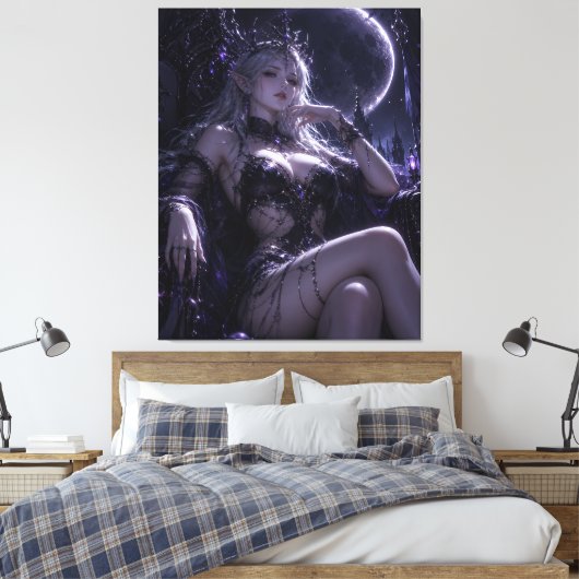 月光のエルフ女王 ダークファンタジーの肖像画 キャンバスプリント (インサイチュ (寝室))
