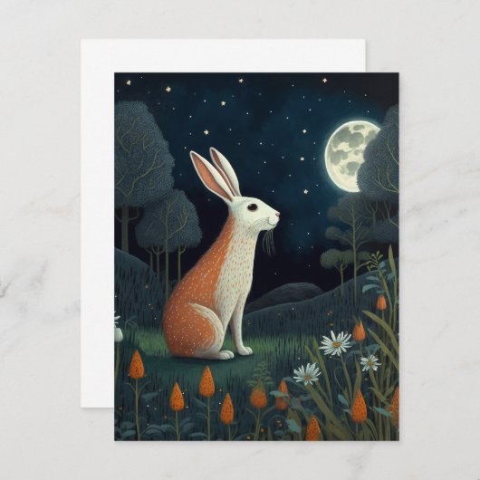月光のオレンジと白のウサギ ノートカード (正面/裏面)