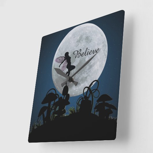 月光のダンスは妖精の時計を信じます スクエア壁時計 (傾斜)