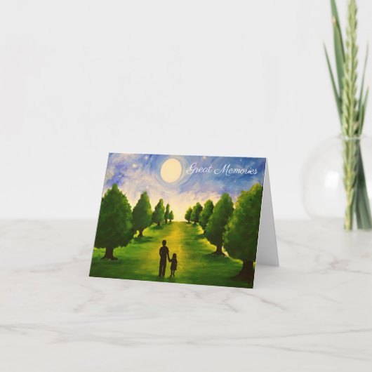 月光のモダン夕べと木の歩くとパパ カード (正面)