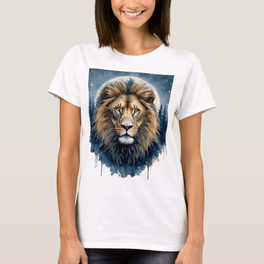 月光のライオンの霊 | セレスティアル ライオン ウォーターカラー Tシャツ (正面)