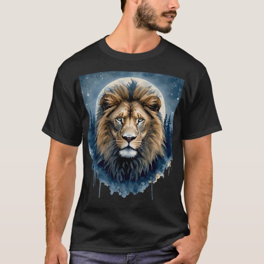 月光のライオンの霊 | セレスティアル ライオン ウォーターカラー Tシャツ (正面)