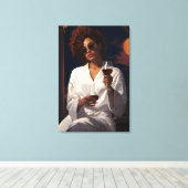 月光のロマンス：女性とワインのグラス キャンバスプリント (インサイチュ (ウッドフロア))