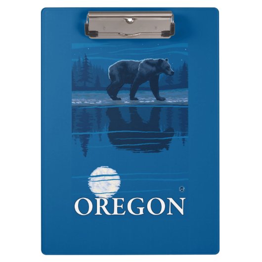 月光のヴィンテージ旅行ポスターのくま クリップボード (正面)