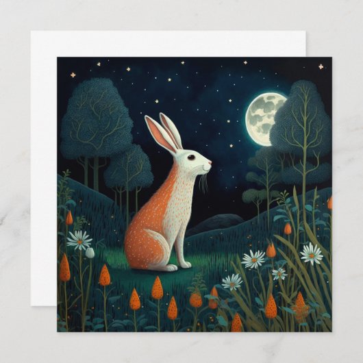 月光の下のオレンジと白のウサギ (正面/裏面)
