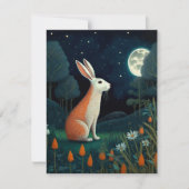 月光の下のオレンジと白のウサギ ノートカード (正面)