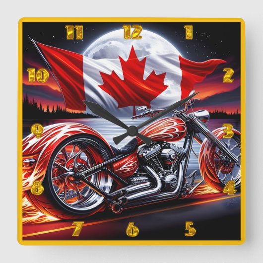 月光の下のカナダのオートバイ スクエア壁時計 (正面)