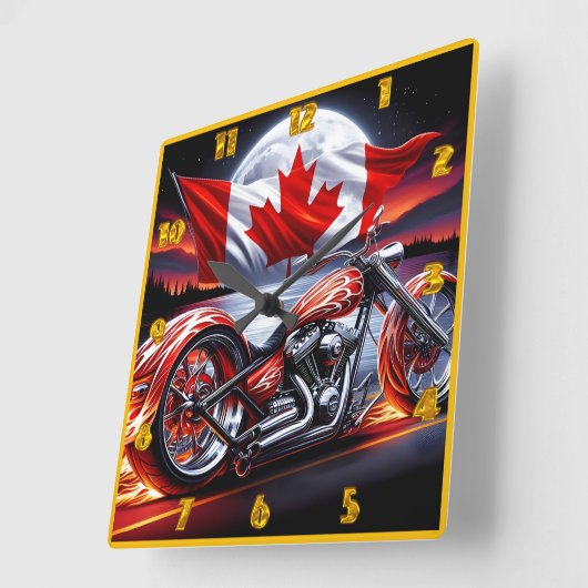月光の下のカナダのオートバイ スクエア壁時計 (傾斜)