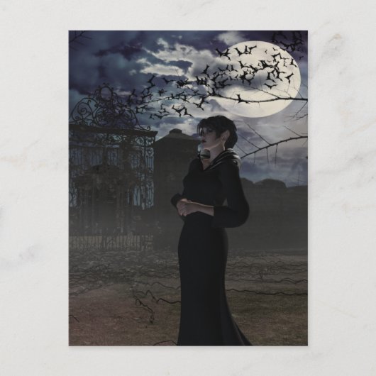 月光の下の不気味な黒い妖精 ポストカード (正面)
