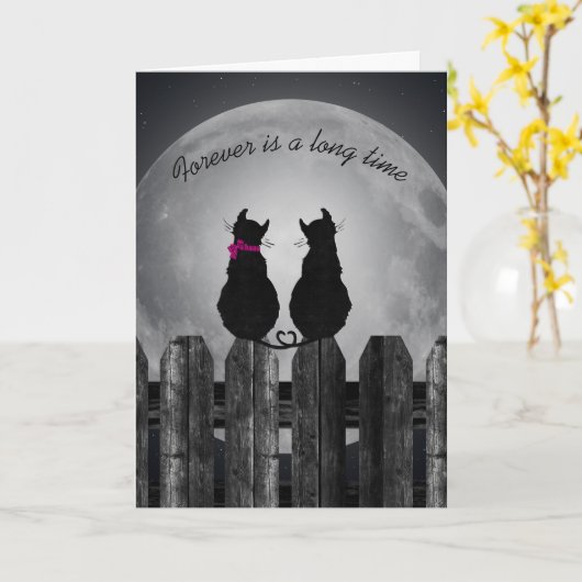 月光の下の愛らしい猫のペア カード (黄色い花)