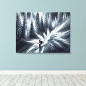 月光の下り坂スキーヤー キャンバスプリント (インサイチュ (ウッドフロア))