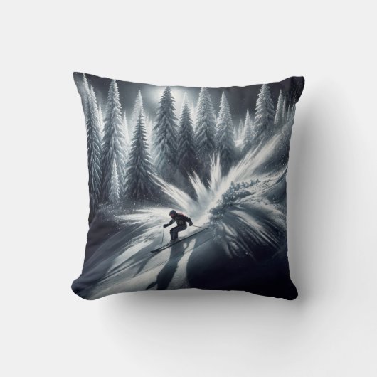 月光の下り坂スキーヤー クッション (正面)